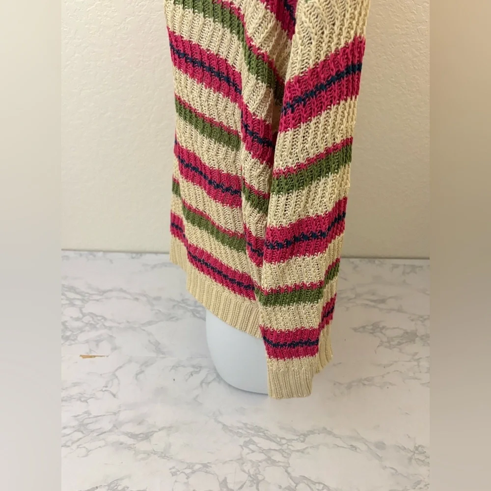 Loft Open Chunky Knit Sweater Size Medium Tan Boho Pullover Striped Acrylic​ - Picture 3 of 6